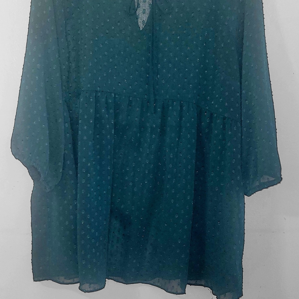 Motherhood Maternity Sheer Teal Blouse Size L 3/4 Sleeve F